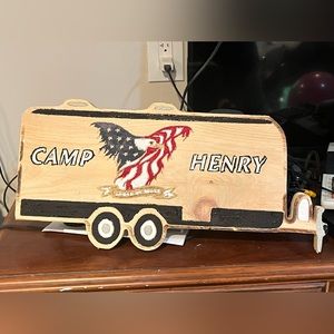 Camping sign carved
